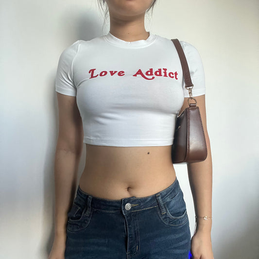 Love Addict White Baby Tee - SIZE S