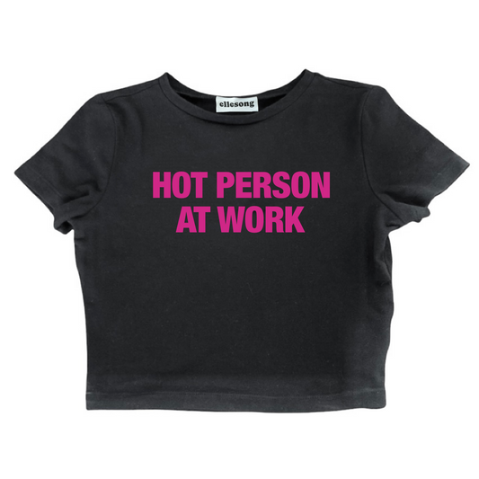 Hot Person at Work Black Baby Tee - SIZE L