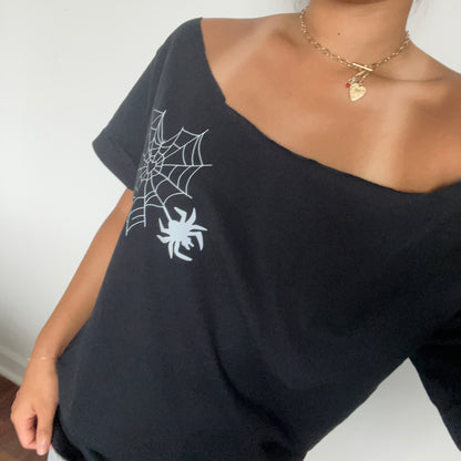 Spider Heart Web Off The Shoulder Tee