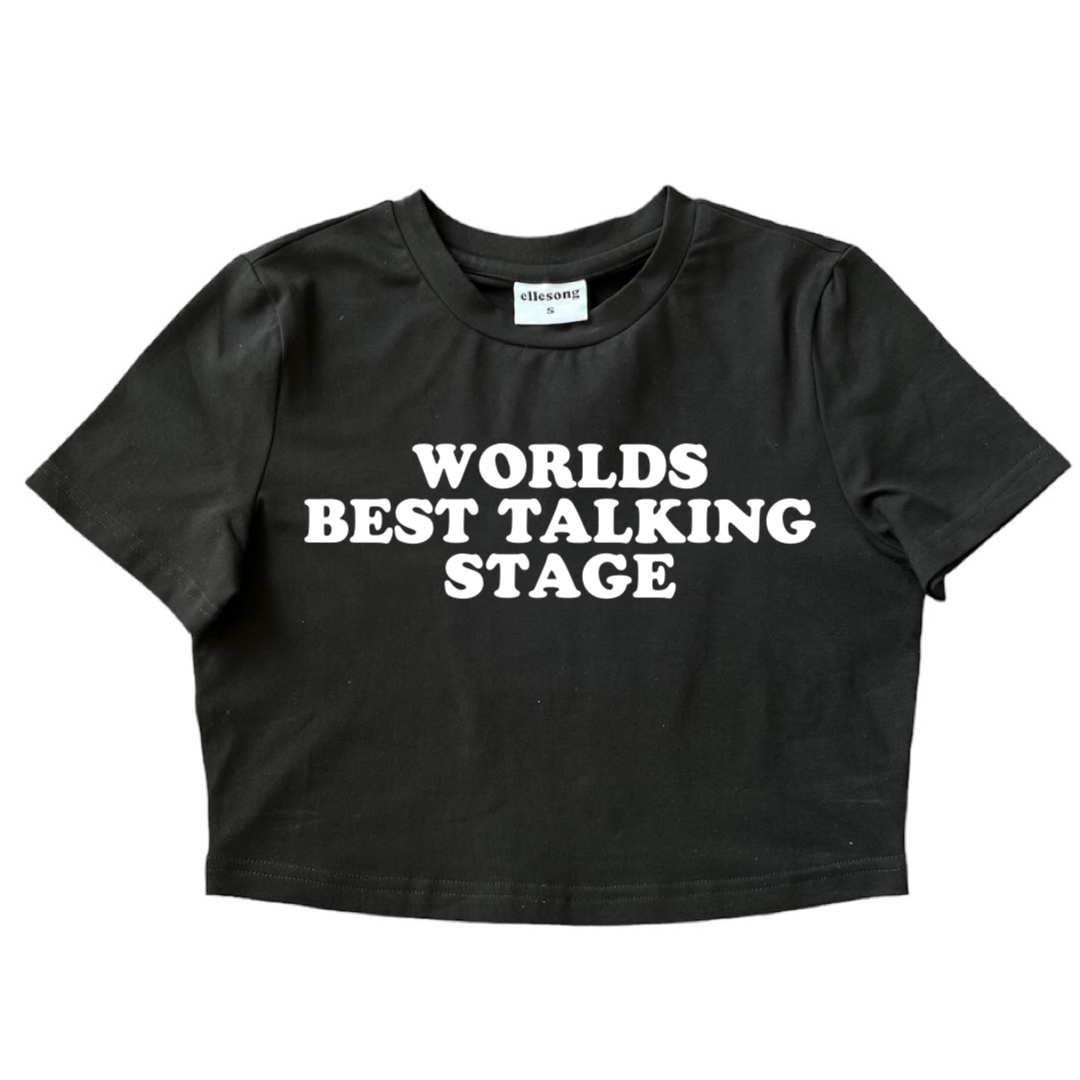 Worlds Best Talking Stage Black Baby Tee