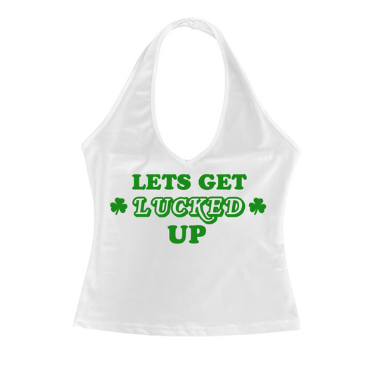 Let’s Get Lucked Up White Halter Top