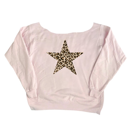 Cheetah Star Print Off The Shoulder Crewneck