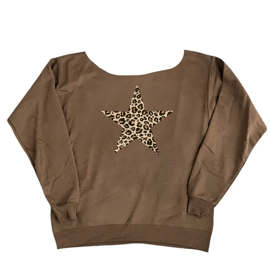 Cheetah Star Print Off The Shoulder Crewneck