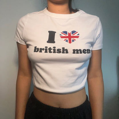 I Love British Men Baby Tee - SIZE M