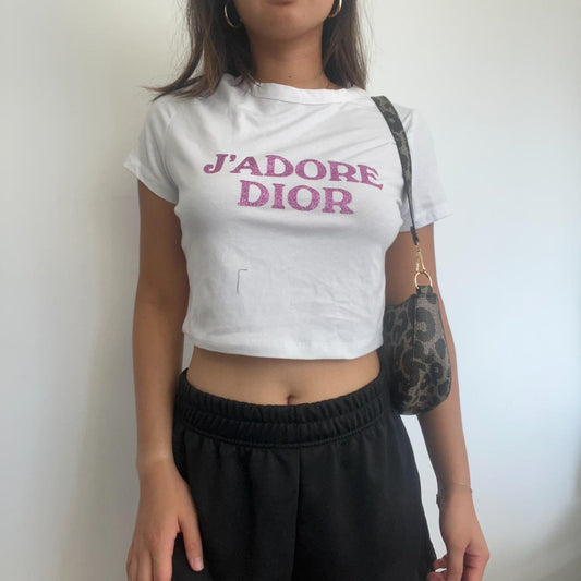 J'adore Dior Purple Glitter Text Baby Tee - SIZE L