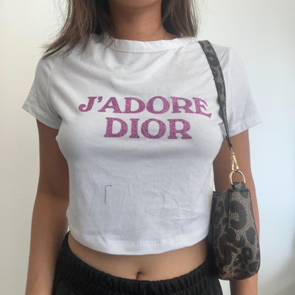 J'adore Dior Purple Glitter Text Baby Tee - SIZE L