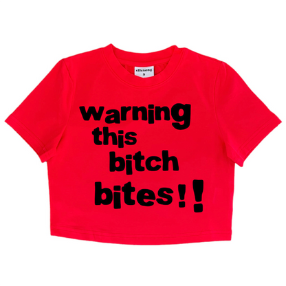 Warning This Bitch Bites Red Baby Tee